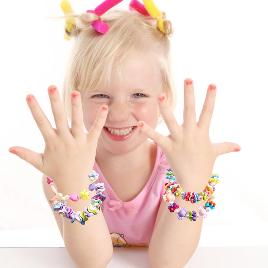 PALAY Bracelets for Girls 8Pcs Set with Elastic Beaded Design & Acrylic Material | Ideal Gift