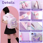 PALAY® Kuromi Backpack Kawaii Primary Schoolgirls Backpack School Double-layer Travel Book Bag Waterproof Nylon Book Bag School Gift Birthday Gift for Girls 4-6 Years Old