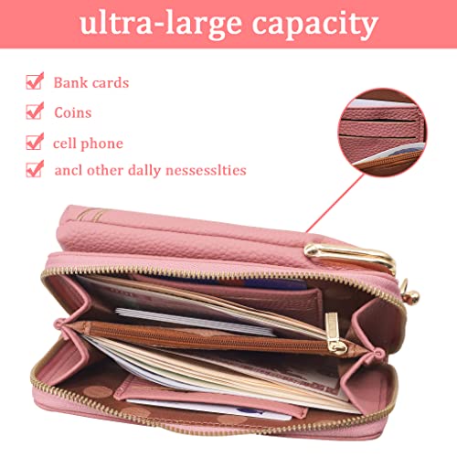 PALAY® Women's Small Cross-Body Phone Bag Stylish PU Leather Mobile Cell Phone Holder Pocket Purse Wallet Sling Bag Mini Shoulder Bags (Pink) 2 PCS