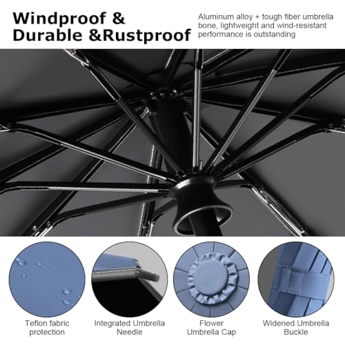 PALAY® Large 50'' Windproof Umbrella for Men & Women, Automatic Open/Close, 10 Dual Ribs, Reflective Strap, Carabiner Handle, 99% UV Protection, Travel Folding, Ideal for Daily Use