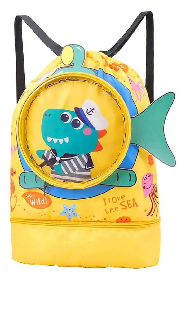 PALAY® Swimming Bag for Kids Cartoon Print Shoulder Bag for Kids Large Capacity Backpack for Girls Wet Dry Separation Beach Bag Storage Bag for Clothes