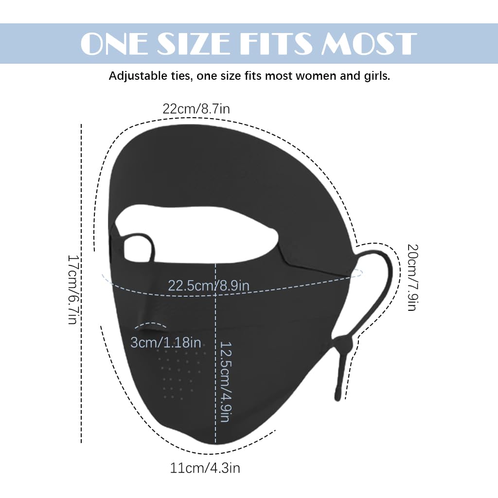 PALAY Full Face Mask for Outdoor Activities with UPF 50+ Sun Protection Ice Silk Fabric | Adjustable On-Ear Ties for Women