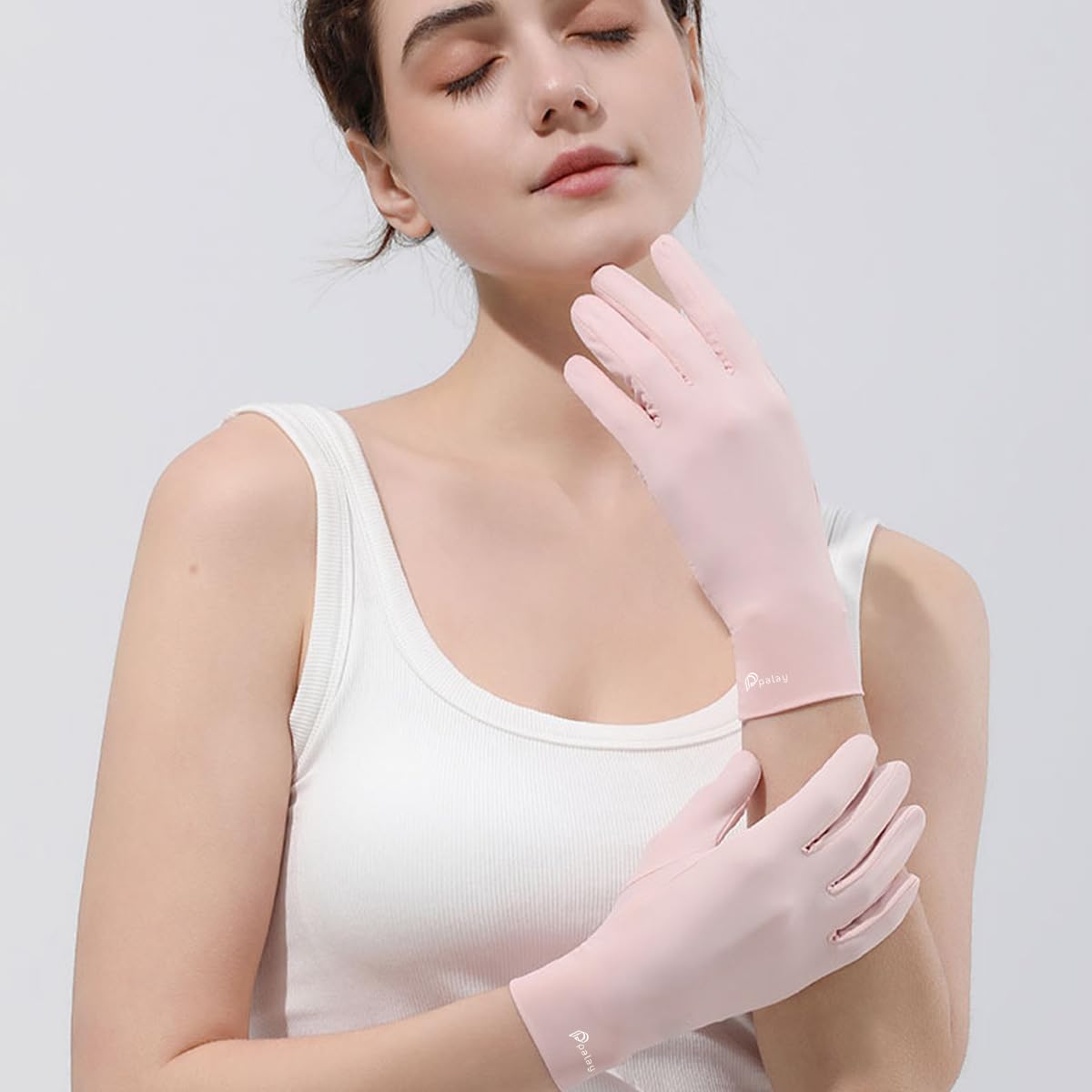 PALAY Sun Protection Gloves for Cycling and Driving with Open-Fingertip Design | Ice-Silk Cool Fabric 21cm Length for Women