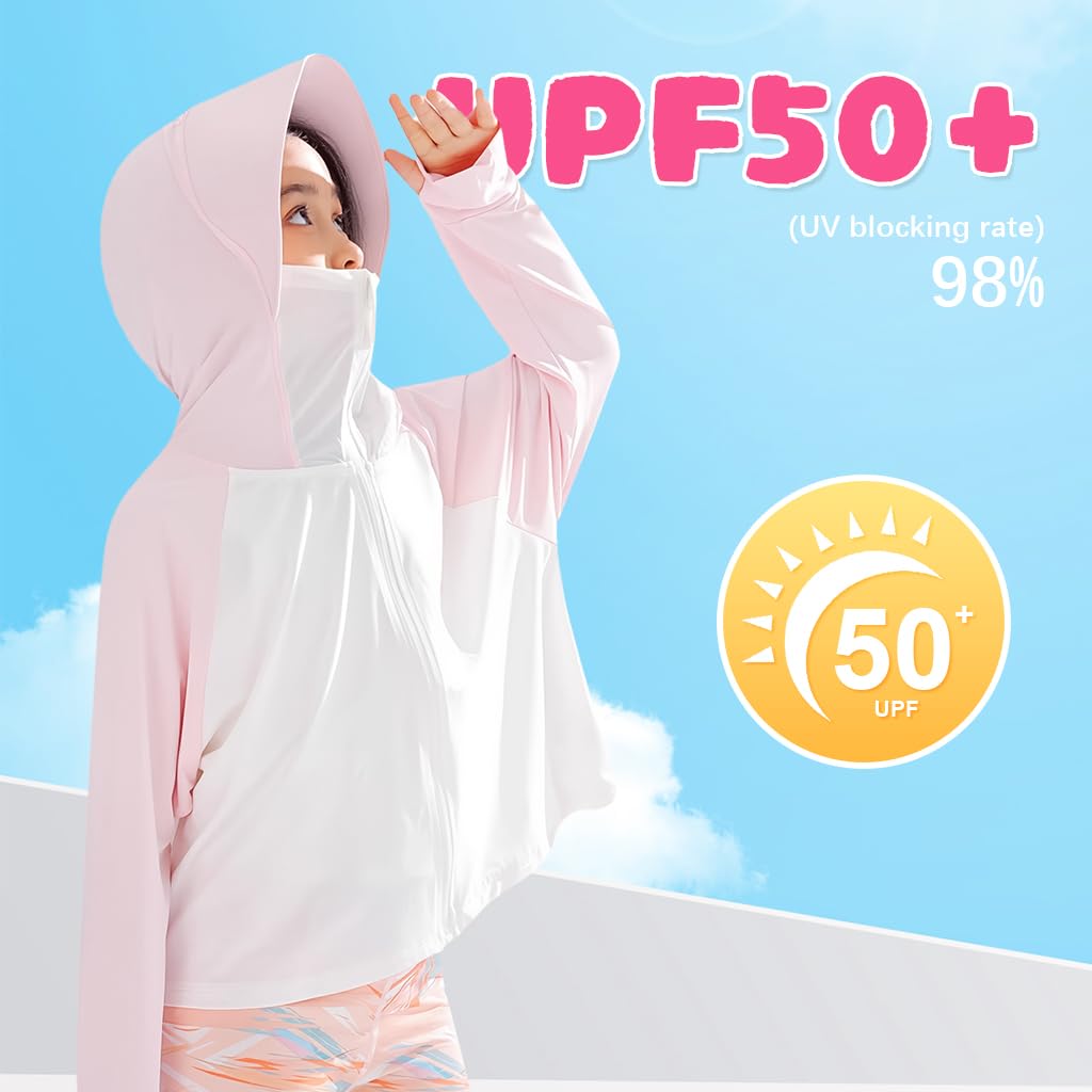 PALAY Kids Sunscreen Jacket for Outdoor Play with Wide Brim Hat and Face Mask | UPF 50+
