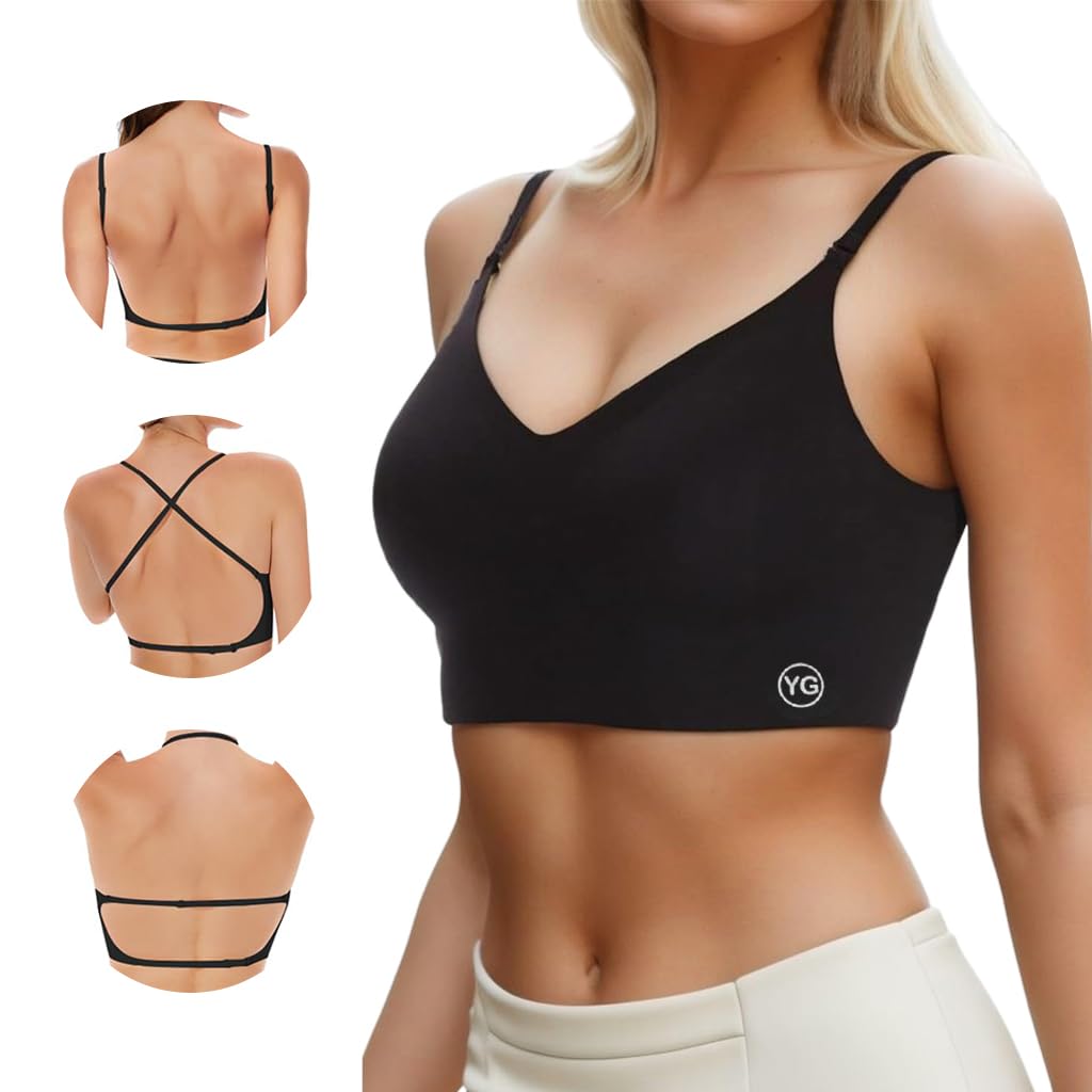 PALAY® Women's Low Back Seamless Bras Backless Multiway Convertible Adjustable Strap Halter Lifting Bra Spaghetti Strap Wire-Free with Padded Removeable, XL
