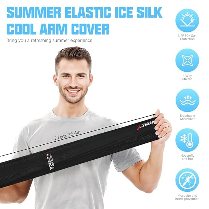 PALAY® 2 Pairs Sun Protection Gloves for Women Men, Ice Silk UV Cooling Full Arm Sleeves Non-Slip Touchscreen Design Open Finger Tips, Breathable Hand Gloves for Cycling, Driving, Outdoor Activities