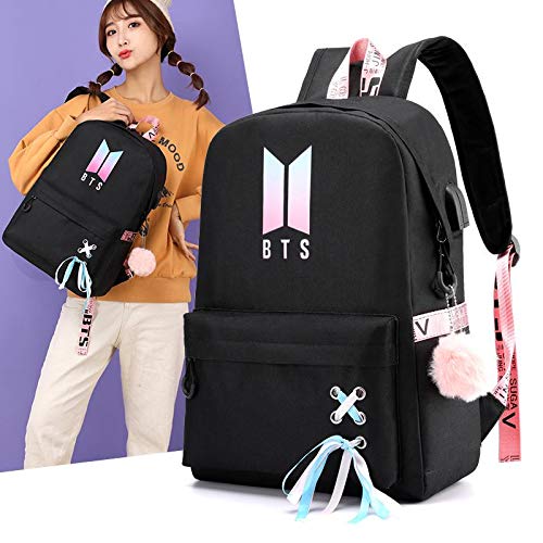 SANNIDHI® BTS Teens 20 Ltrs School Backpack for Women College Girls USB Charging and HeadsetPort Laptop Backpack Student Daypack(Multi-Colour)