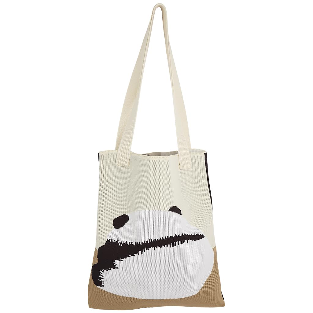 PALAY Hand Bags for Women 30.5 x 37 cm with Double Side Knitting Panda and Flower Design | Acrylic Crochet Tote for Office and College Use