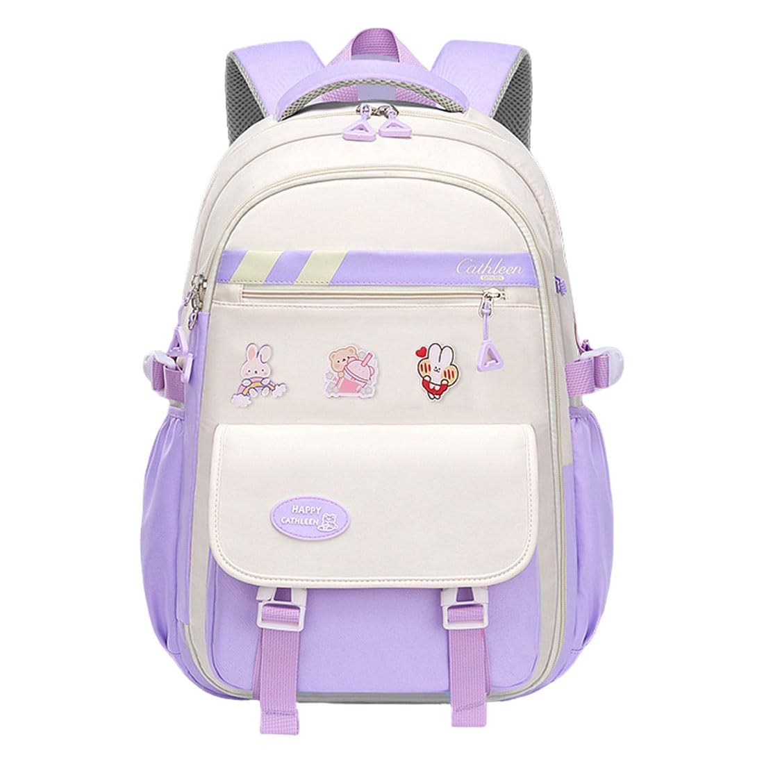PALAY® Girls School Backpack Kawaii Backpack Schoolgirls Book Bag with Stationeries Storage Layer,Padded Shoulder Strap,Multi-use School Backpacks Travel with Luggage Pull Sleeve Purple