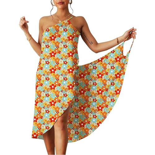 PALAY® Women Beach Wear Bikini Cover Up Fashion Sweet Floral Print Slim Strap Dress Backless Beach Dresses Swimwear for Women, L