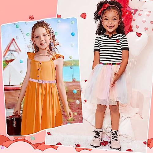 PALAY® 4PCS Girls Belt PU Leather Glittering Pink Stylish Rainbow Waist with Metal Buckle 31inch for 6-12 (Pink & Rainbow)