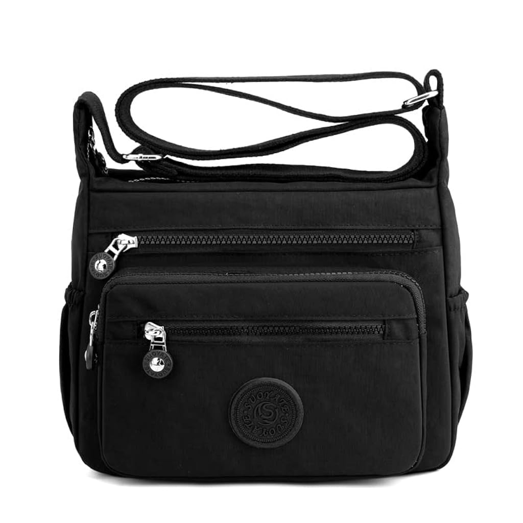 PALAY® Women Crossbody Bag Waterproof Nylon Multi-Layer Crossbody Bag Casual Satchel Bag Shoulder Bag Messenger Bag Travel Crossbody Bag, Black