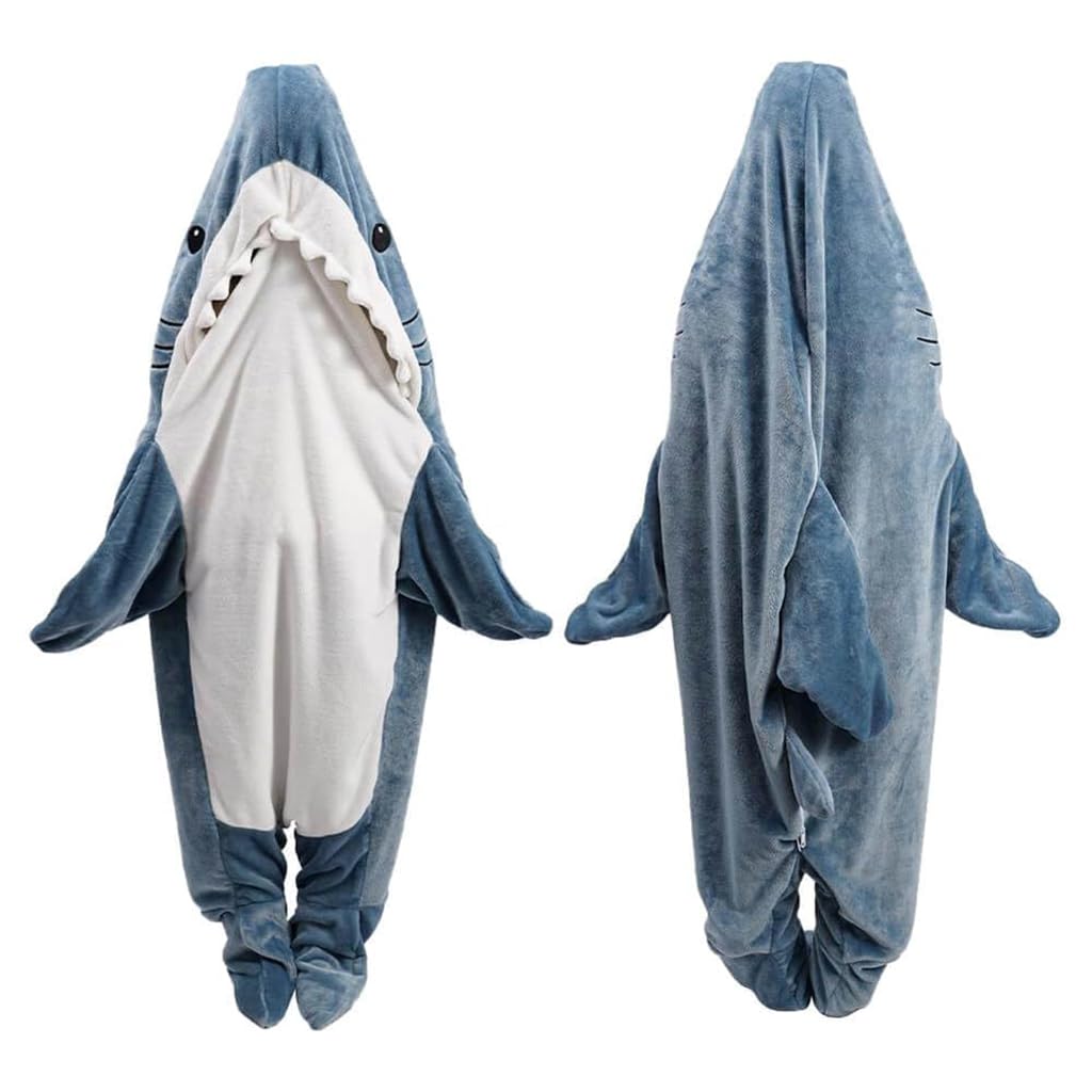 PALAY® Shark Blanket Pajamas for Girls and Boys Teen Soft Fleece Blanket Warm Plush Shark Wearable Blanket Hoodie Onesie Shark Sleeping Bag Pajamas Party Halloween Costumes - M