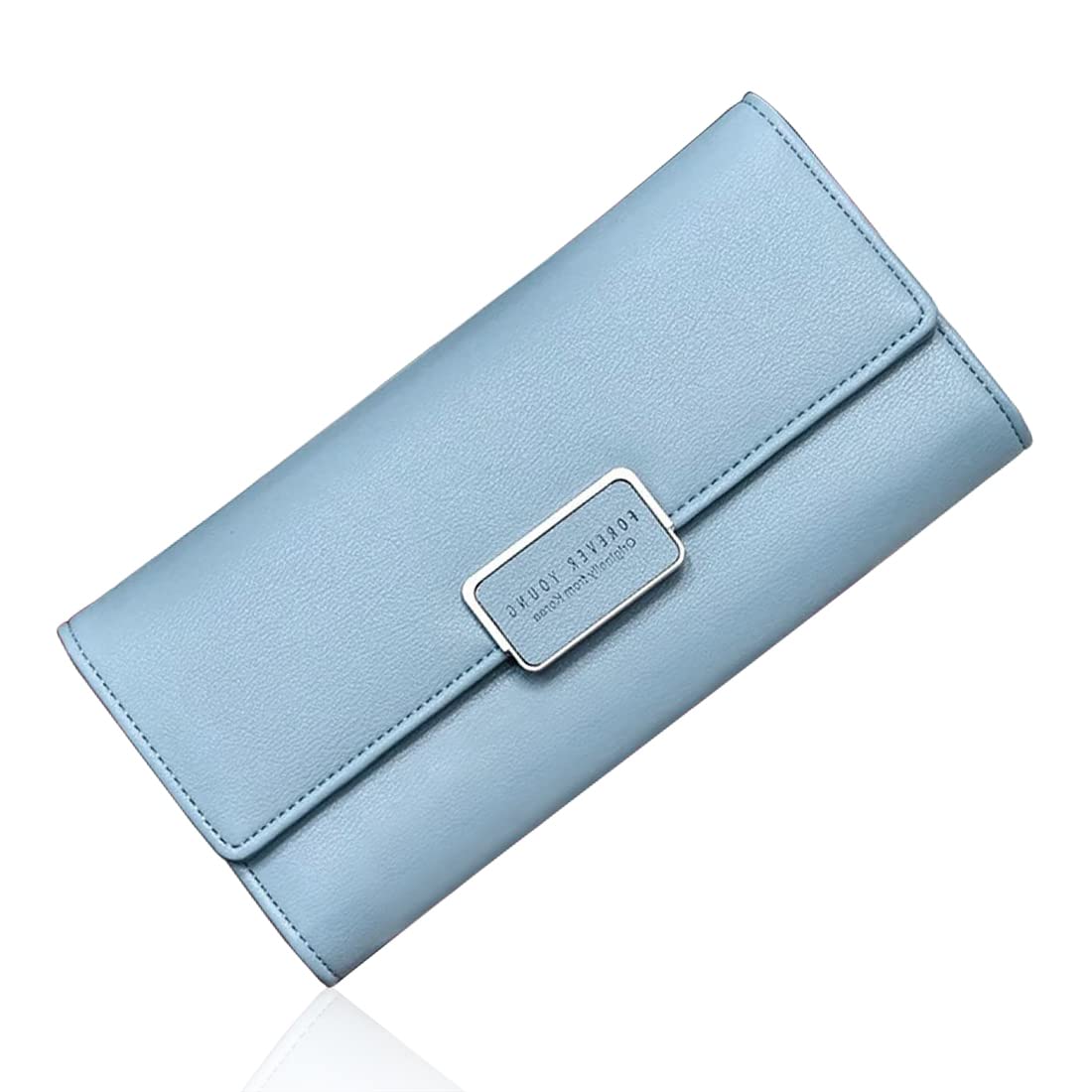 PALAY Wallet for Girls featuring Snap Button Trifold Design with 10 Card Slots | Blue PU Leather 7.5 x 3.9 x 1.2 in