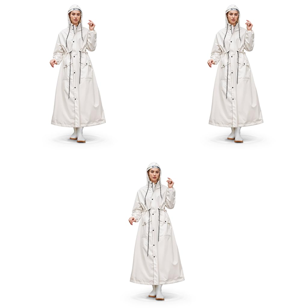 PALAY Women Raincoat for Riding and Commuting with Detachable Clear Face Cover EVA 129cm | Windproof Hooded Design