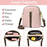 PALAY® Sling Bag Stylish PU Women Crossbody Phone Double Layer Daily with Detachable Shoulder Belt Casual Zipper Pouches Gift Pink 3PCS