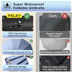 PALAY® 50 Large Umbrella with Reflective Strip Auto 3-Fold Compact Travel Carabiner Handle Reinforced 10 Dual Ribs Sun Protection 99 UV Rain Windproof for Men Women Blue 2 PCS
