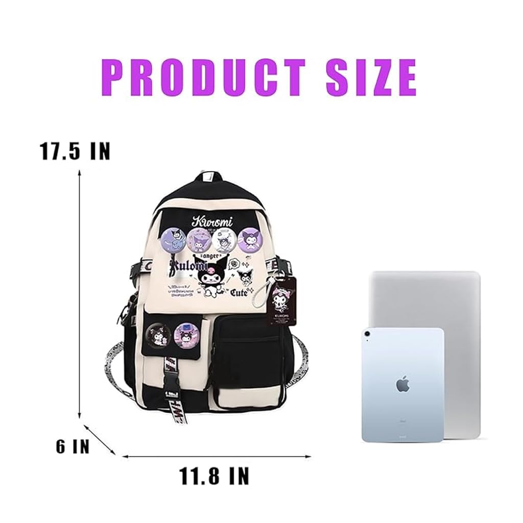PALAY® Kuromi Backpack for School Girls 6-12 Years Old Teens Fashion Kawaii Kuromi Print School Backpack Large Multi Layer Book Bag Travel Backpack for Teens Students School Gift for Girls