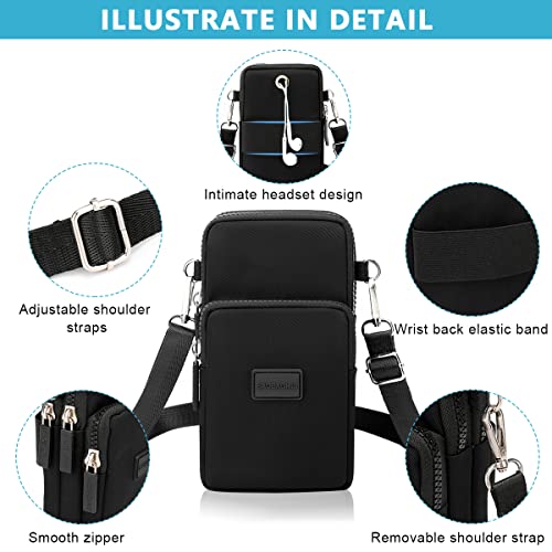 PALAY® Small Crossbody Phone Bag for Women Mini Wallet Bags with Adjustable Shoulder Strap Wallet Clutch Bag for Girls Zipper Phone Pouch Handbag Armband Case, Black 2 PCS