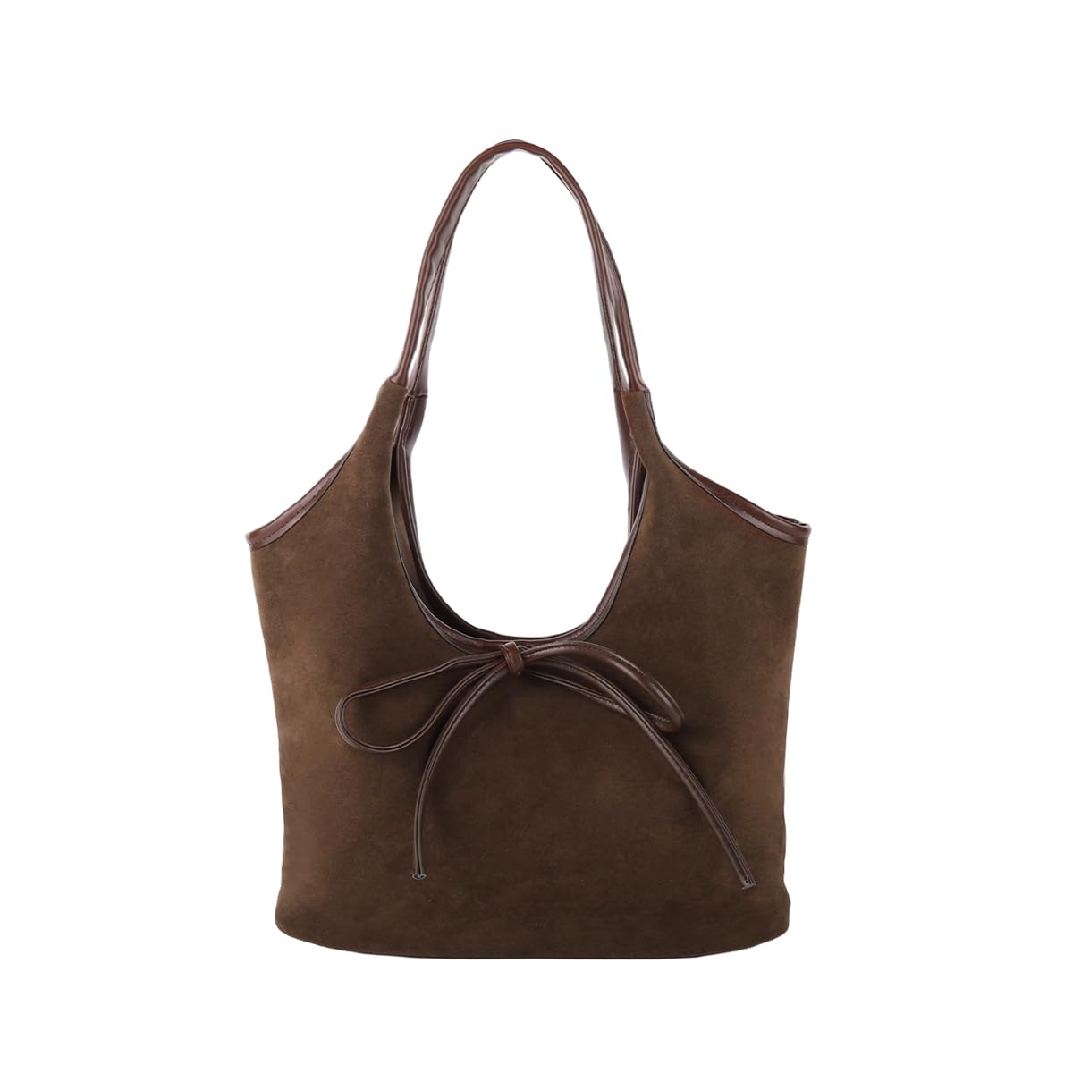 PALAY® Tote Bag for Woman Brown Suede Bow Women Handbags Vintage French Elegant Shoulder Bags Large Capacity Magnetic Snap Button Hand Bag for Woman Girls