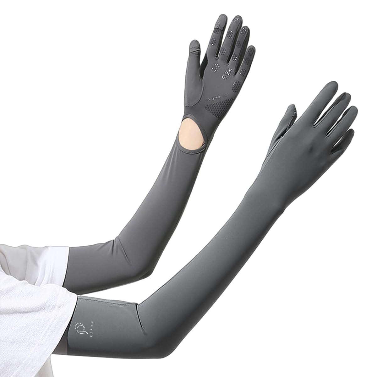 PALAY UV Protection Arm Sleeves for Driving and Cycling with Anti Slip Palm & Ice Silk Fabric | 22.2 in One Size Grey