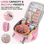 PALAY® Lunch Bag with Bottle Holder Pink Cooler Lightweight Reusable Insulated Lunch Bags for Work Office School Travel Picnic-Light for Women Men Kids Girls Teen Adults