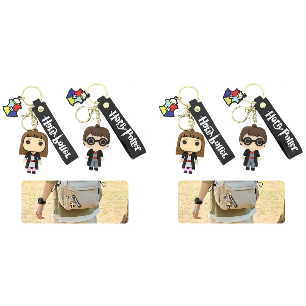 PALAY Couple Keyrings for Fans featuring 4PCS 2.3 in Harry Hermione Charms with Silicone Strap | Gift for Friends