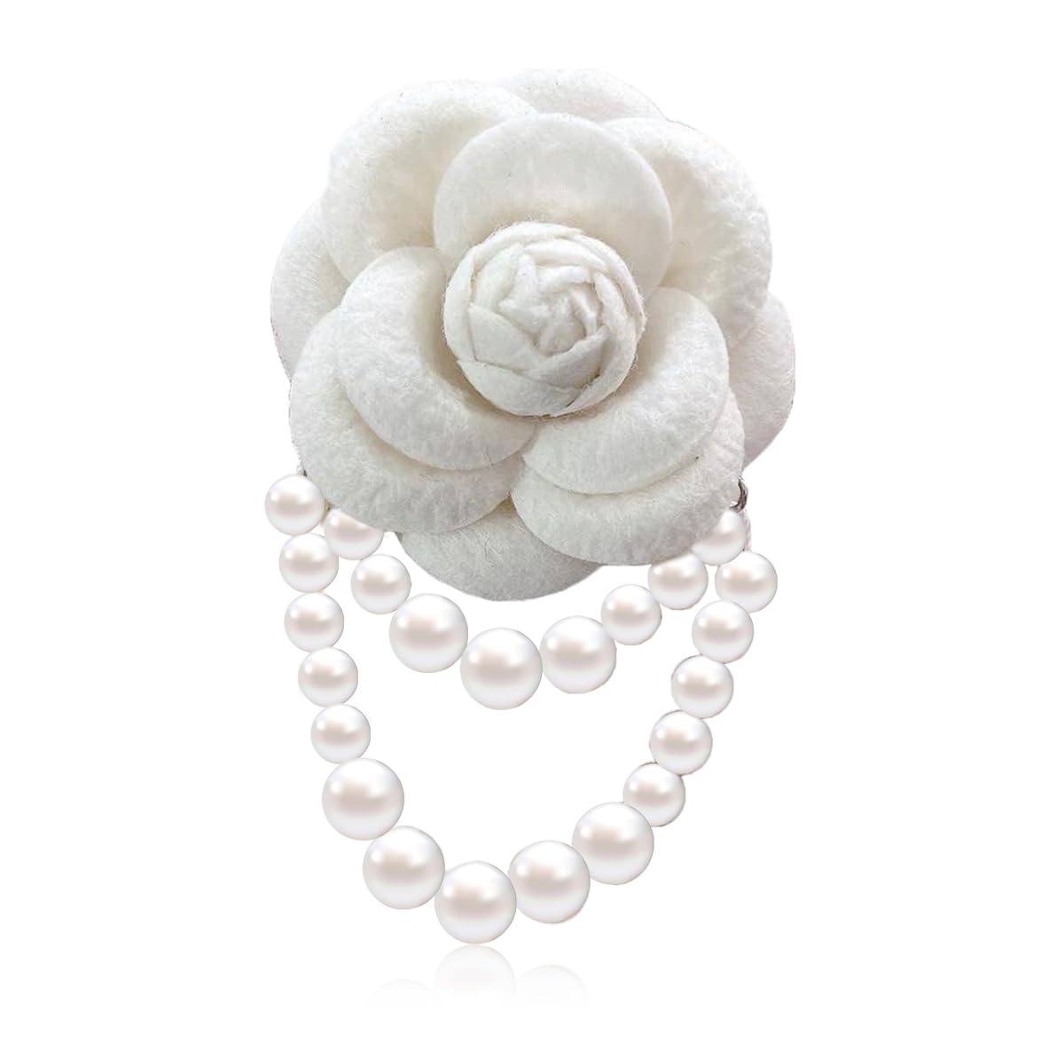 PALAY Camellia Flower Brooch for Women with Fabric Petals and Pearl Tassel | Elegant Gift