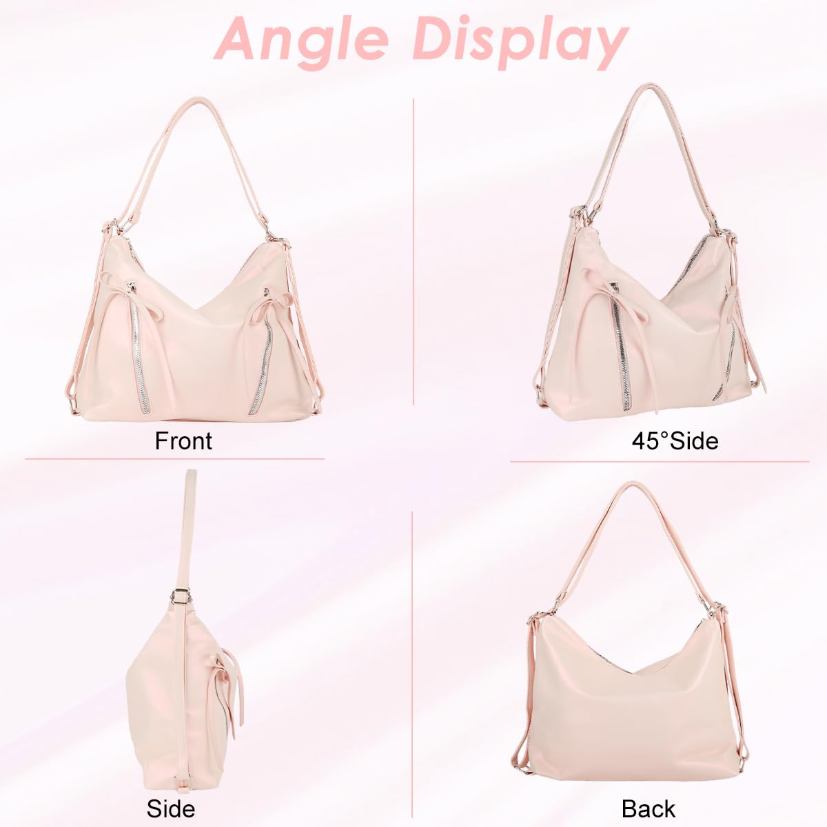 PALAY Shoulder Bag for Women featuring Detachable Strap and 34x10x26cm Spacious Design | Pink PU Bow Tote