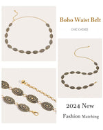 PALAY Boho Waist Belt for Women featuring Adjustable Fit and Golden Metal Concho Design 29.53 in