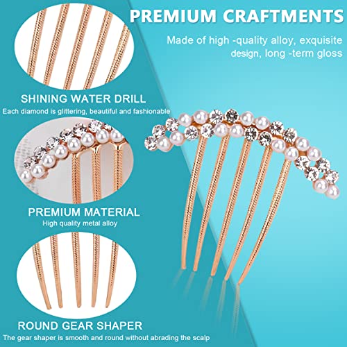 PALAY® 6PCS Pearl Claw Hair Clips Side Comb Rhinestone French Hairpins Metal Decorative Bun Accessories for Women Girls Gift
