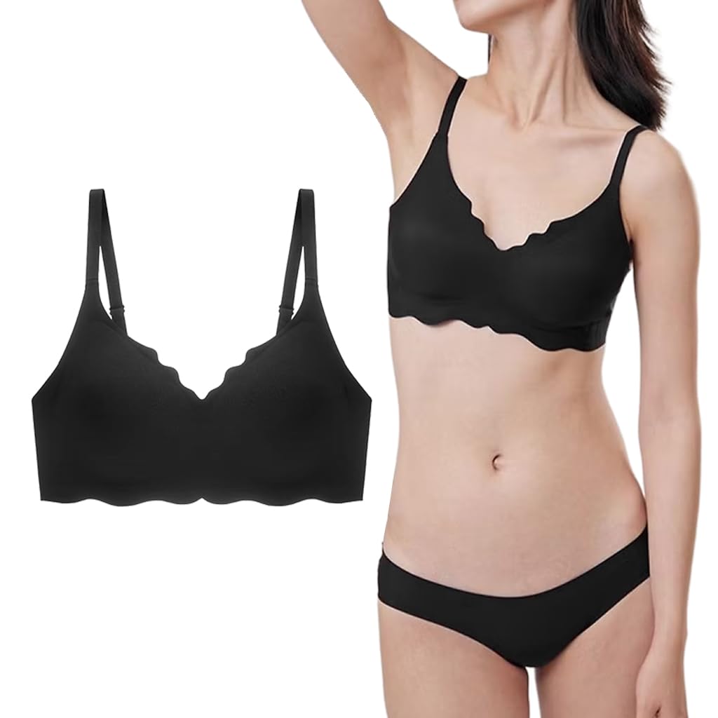 PALAY Seamless Bra for Women with V Neck Floral Edge and Removable Pads | Ice Silk Wireless Comfort