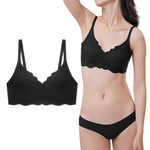 PALAY Seamless Bra for Women with V Neck Floral Edge and Removable Pads | Ice Silk Comfort