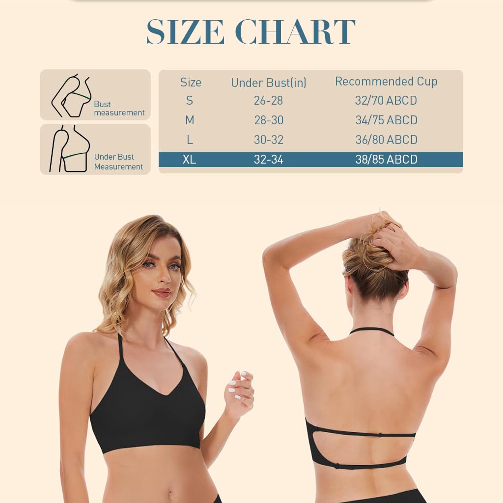 PALAY® Women's Low Back Seamless Bras Backless Multiway Convertible Adjustable Strap Halter Lifting Bra Spaghetti Strap Wire-Free with Padded Removeable, XL