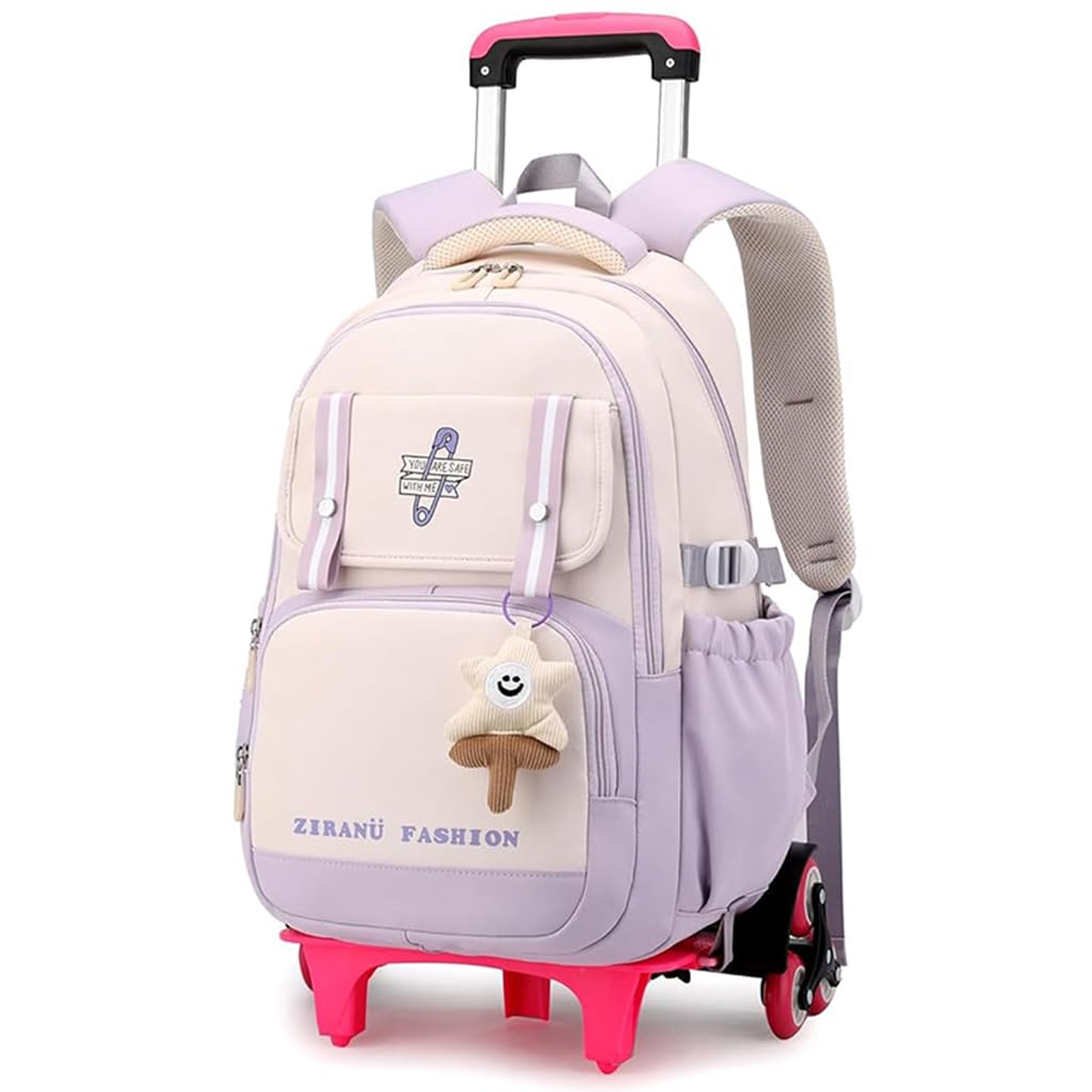PALAY School Bag for Girls with 6 Wheels featuring Removable Trolley Stand and Handle Bar