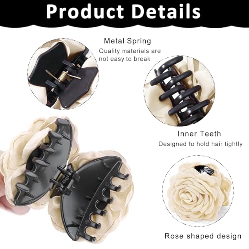 PALAY® 4PCS Rose Hair Claw Clips for Women Aesthetic Large 3.5 In Clutchers Blooming Flower Clip Hawaiian Fashion Black White