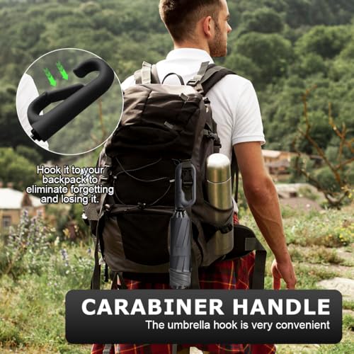 PALAY® 50 Inch Large Umbrella with Reflective Strip Auto 3-Fold Compact Travel Carabiner Handle Reinforced 10 Dual Ribs Sun Protection 99 Percent UV Rain Windproof for Men Women Black 2PCS