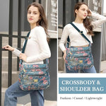 PALAY® Crossbody Bag for Women Nylon Shoulder Floral Multi-Pocket Purse 2 PCS