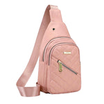 PALAY Crossbody Sling Bag for Women with 3 Zipper Pockets and Earphone Cable Hole | Pink Oxford Cloth Shoulder Bag 17x5x30cm