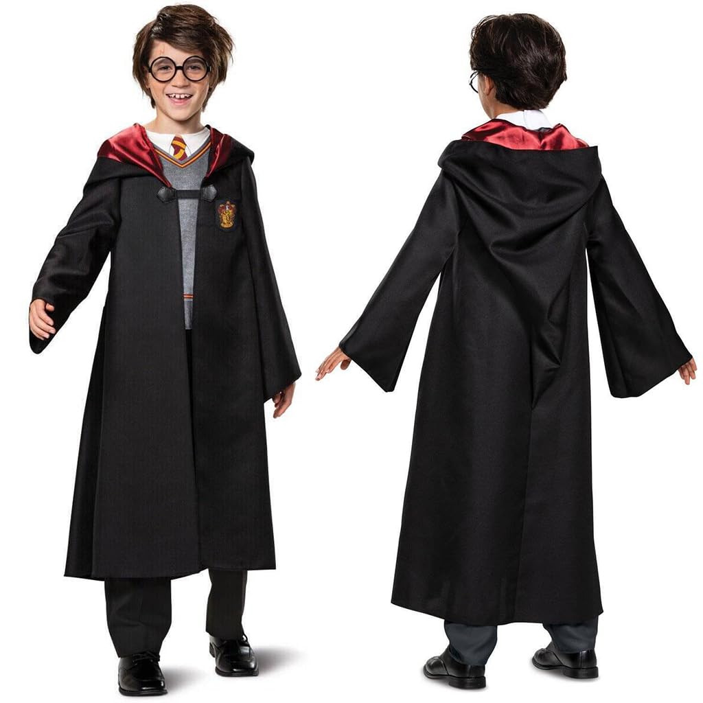 PALAY® Gryffindor Costume Set Halloween Costume Set of 5Pcs Magic Harry Pottery Costume Set with Glasses, Magic Wand, Robe, Scarf, Tie, Cosplay Costume For Kids 125-135 cm