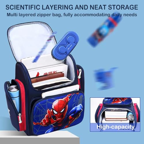 PALAY® School Bags for Boys Stylish Spiderman Waterproof Kid Bag for Travel Camping Burden-Relief Backpack Gift 3-6 Years Old 27x13x38cm 2PCS