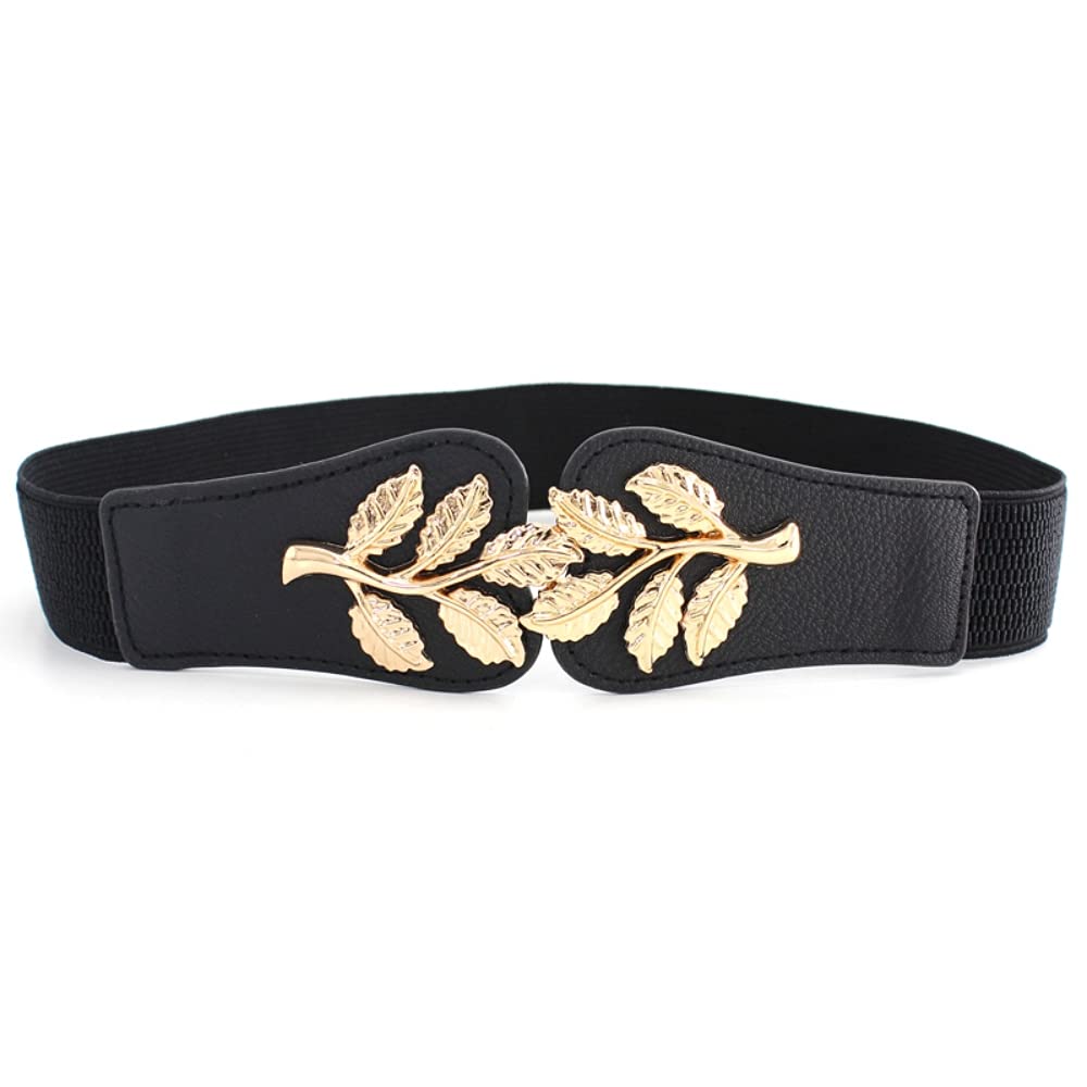 PALAY Fashion Elastic Skinny Belts for Dresses with Golden Leaf Buckle 66–90cm Waist | Women