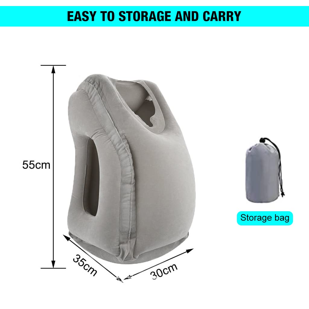 PALAY® Inflatable Travel Pillow, Inflatable Neck Air Pillow for Sleeping, Support Head, Chin, Neck and Lumbar, Avoid Neck & Shoulder Pain, Comfortable for Airplane, Car, Polyvinyl Chloride, Grey