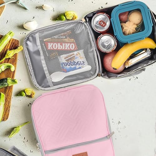 PALAY® Lunch Bag with Bottle Holder Pink Cooler Lightweight Reusable Insulated Lunch Bags for Work Office School Travel Picnic-Light for Women Men Kids Girls Teen Adults