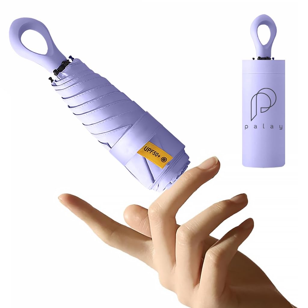 PALAY® UPF 50+ Sun Umbrella Travel Sun Umbrella Black Coated Liner & Fiberglass Ribs Design Fashion Folding Travel Lightweight Umbrella with Rubberized Loop Handle, Purple