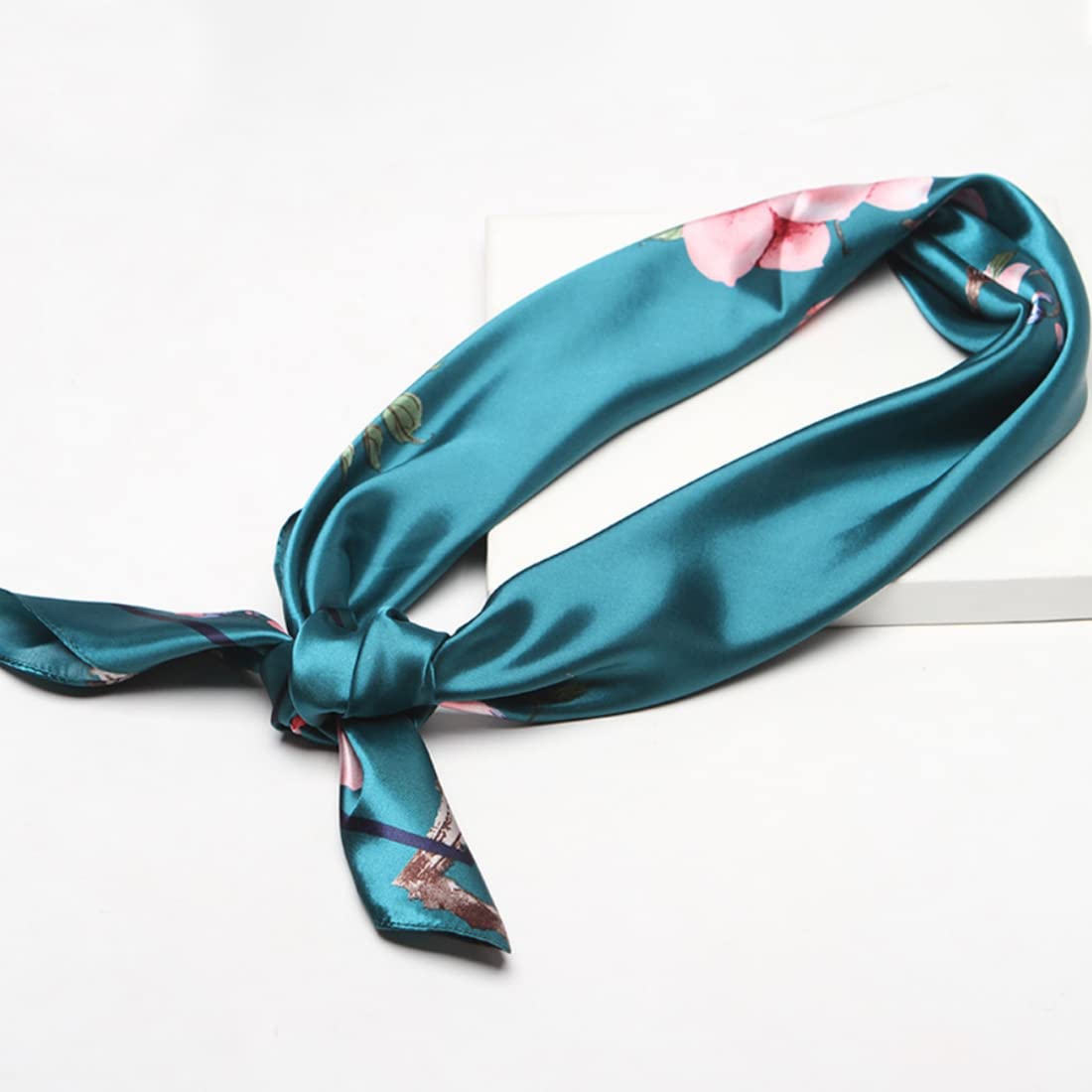 PALAY Silk Feel Satin Square Scarf for Women 35in | Green Print and Black for Hair Wrapping and DIY Crafts