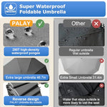 PALAY® Large Umbrella with Reflective Strip Auto 3-Fold Compact Travel Carabiner Handle Reinforced 10 Dual Ribs Sun Protection 99 UV Rain Windproof Men Women Grey 3PCS