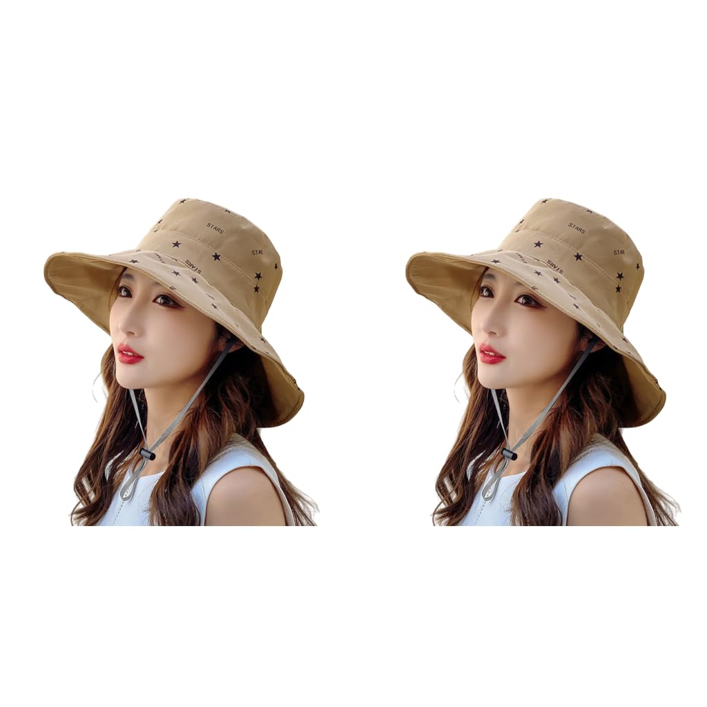 PALAY Bucket Hat for Women with Reversible Solid and Letter Print Design | 2PCS Cotton Khaki
