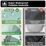 PALAY® Auto 3-Fold Large Umbrella with Reflective Strip 50'' Compact Travel One-Touch Open Close Reinforced 10 Dual Ribs Sun Protection 99 UV Rain Windproof for Men Women Mint Green 2 PCS