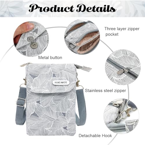 PALAY® Women Purse Bag Casual Phone Pouch Canvas Cloth Sling Minimalism Print Small Crossbody Shoulder 3 PCS